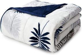 img 4 attached to 🍃 YnM Leaf/Navy Flannel Duvet Cover for 60x80 Weighted Blankets