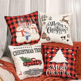 img 3 attached to 🎄 Christmas Throw Pillow Covers - Set of 4 Red and White Snowman Pillow Covers - 18" x 18" Decorative Pillows for Sofa Couch - Snowman Christmas Decor