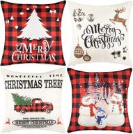 🎄 christmas throw pillow covers - set of 4 red and white snowman pillow covers - 18" x 18" decorative pillows for sofa couch - snowman christmas decor logo