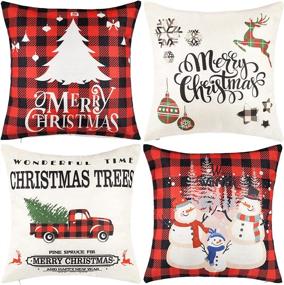 img 4 attached to 🎄 Christmas Throw Pillow Covers - Set of 4 Red and White Snowman Pillow Covers - 18" x 18" Decorative Pillows for Sofa Couch - Snowman Christmas Decor