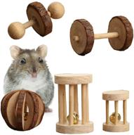 🐹 set of 5 hamster chew toys - organic wooden pine dumbells, exercise bell roller, teeth care molar toy for rabbits, rats, guinea pigs, and other small pets - interactive play toy logo