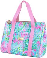 lilly pulitzer thermal insulated large capacity women's lunch cooler - with storage pocket, shoulder straps, and best fishes logo