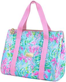 img 4 attached to Термоизолированный большой ланч-холодильник Lilly Pulitzer для женщин с карманом для хранения, плечевыми ремнями и лучшими пожеланиями с рыбками.