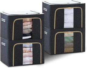 img 4 attached to 📦 72L Large Capacity Closet Storage Bins Boxes, 4-Pack Oxford Cloth Steel Frame Folding Storage Bag for Clothes, Strong Organizer Basket for Shoes and Bedding, Anti Dust, Moisture Underwear Storage Pouch