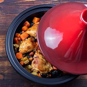 img 2 attached to 🍲 Moroccan Tagine, 3.3 QT Enameled Cast Iron Cooking Pot with Ceramic Cone-Shaped Lid (Red) – Enhanced SEO