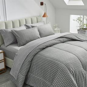 img 2 attached to 🛏️ Uozzi Bedding Bed in a Bag 7-Piece Queen Size Set - Gray Stripes - Reversible Microfiber Comforter