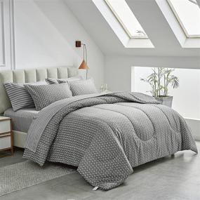 img 3 attached to 🛏️ Uozzi Bedding Bed in a Bag 7-Piece Queen Size Set - Gray Stripes - Reversible Microfiber Comforter