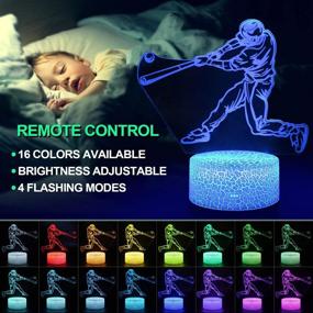 img 3 attached to 🎾 Baseball 3D Illusion Lamp for Kids - 16 Color Changing Acrylic LED Night Light for Boys on Birthdays or Holidays