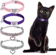 weewooday 4 pieces rhinestone cat collar with breakaway and heart bling – valentine's day kitty collar, soft velvet and adjustable safety collar with rhinestone love heart and bell (size s) logo