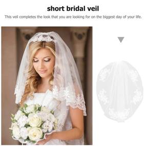 img 2 attached to 🏻 Stunning Frcolor Bridal Veil: Short Off-White Wedding Vail with Lace Appliques and Elegant Crystal Beading