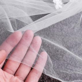 img 3 attached to 🏻 Stunning Frcolor Bridal Veil: Short Off-White Wedding Vail with Lace Appliques and Elegant Crystal Beading