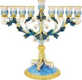 img 4 attached to The Dreidel Company Hand-Painted Enamel Menorah with Jeweled 🕎 Accents (Enameled Metal Menorah in Blue, White, Gold, and Green)