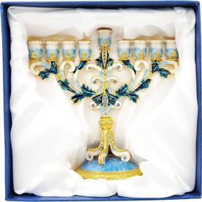 img 1 attached to The Dreidel Company Hand-Painted Enamel Menorah with Jeweled 🕎 Accents (Enameled Metal Menorah in Blue, White, Gold, and Green)