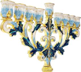 img 3 attached to The Dreidel Company Hand-Painted Enamel Menorah with Jeweled 🕎 Accents (Enameled Metal Menorah in Blue, White, Gold, and Green)