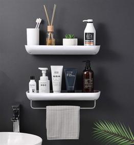 img 3 attached to 🚿 Convenient Shower Caddy: Wall Mounted with Towel Bar, Adhesive Bathroom Shelf Storage Organizer - No Drilling, Easy Kitchen Storage Solution