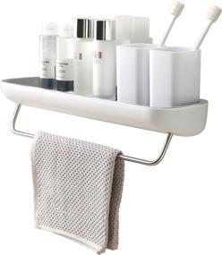 img 4 attached to 🚿 Convenient Shower Caddy: Wall Mounted with Towel Bar, Adhesive Bathroom Shelf Storage Organizer - No Drilling, Easy Kitchen Storage Solution