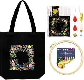 img 4 attached to 🧵 Black Canvas Tote Bag Embroidery Starter Kit for Adults - FULUDM DIY Art Crafts Sewing Set with Pattern Instruction, Hoop, Floss Threads, and Tools