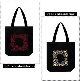 img 3 attached to 🧵 Black Canvas Tote Bag Embroidery Starter Kit for Adults - FULUDM DIY Art Crafts Sewing Set with Pattern Instruction, Hoop, Floss Threads, and Tools