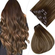 🌰 effortless balayage: soft clip in human hair extensions in brown to caramel blonde 14 inch - 7pcs logo