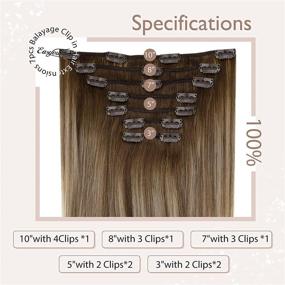 img 2 attached to 🌰 Effortless Balayage: Soft Clip in Human Hair Extensions in Brown to Caramel Blonde 14 Inch - 7pcs