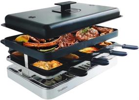 img 4 attached to TinaMros 3-Layer Lid 1500W Portable Non-Stick Reversible 2-in-1 Electric Raclette Grill Table for 8 Paddles and Person