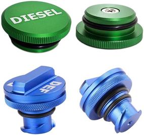 img 3 attached to Illet Aluminum Fuel Cap Combo Pack for Dodge Ram Diesel Trucks 2013-2018 - Magnetic Green Diesel Fuel Cap and Non-magnetic Blue DEF Cap - Better SEO