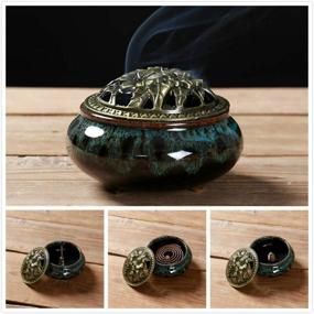 img 3 attached to 🔥 LAMDAWN Ceramic Incense Burner with Stick Holder: Ideal for Stick or Coil Incense, Sage Cones, and Frankincense (Fambe Blue)