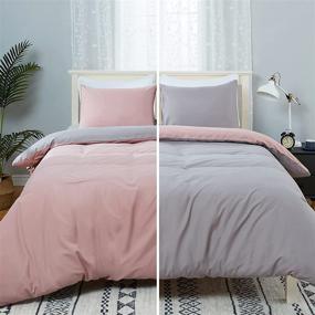 img 2 attached to 🛏️ Pink Duvet Cover Twin Size Kids - Reversible Double Brushed Microfiber, All Season Softness, Zipper Closure - Pink/Grey, 68x90 Inches