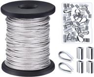 📸 canomo 1/16 inch stainless steel picture hanging wire cable kit - 98 feet vinyl coated rope with aluminum crimping sleeves and thimble - perfect for railing, decking, and picture hanging логотип