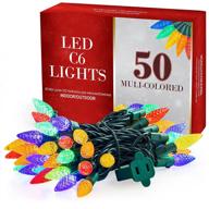 🎄 c6 christmas lights multicolor [set of 50] - ul approved indoor/outdoor led string lights for holiday/party decorations - 14 ft green wire логотип