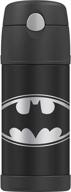 🦇 thermos brand funtainer vacuum insulated straw bottle, 12 oz, batman design, black логотип