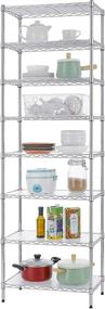 img 3 attached to 🗄️ Finnhomy 8-Tier Adjustable Steel Wire Rack Shelving Unit - Chrome, NSF Certified, Steel Storage Rack with PE Mat, Leveling Feet, Safety Device - Can be Used as Two 4-Tier Shelving Units