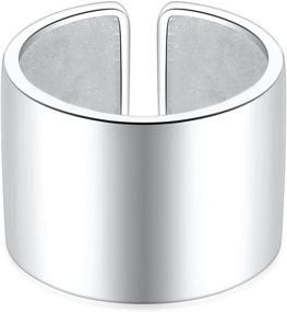 img 2 attached to 💍 925 Sterling Silver Adjustable Open Finger Ring Cuff Thumb Ring Band - Wide 14mm Plain Design, Fits US Size 5-7