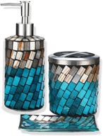 enhance your bathroom decor with x-changeable 3 🚿 piece mosaic glass bathroom accessories set in sea blue logo