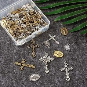 img 2 attached to 📿 Pandahall Tibetan Rosary Cross Charms Set: 70pcs Miraculous Medal, Alloy Crucifix Pendants, & Chandelier Links for Jewelry Making