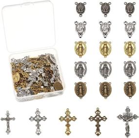 img 3 attached to 📿 Pandahall Tibetan Rosary Cross Charms Set: 70pcs Miraculous Medal, Alloy Crucifix Pendants, & Chandelier Links for Jewelry Making