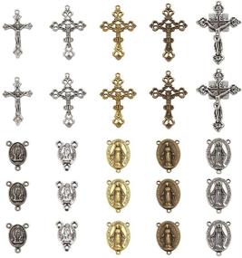 img 4 attached to 📿 Pandahall Tibetan Rosary Cross Charms Set: 70pcs Miraculous Medal, Alloy Crucifix Pendants, & Chandelier Links for Jewelry Making