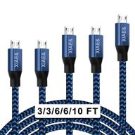 🔌 xiae 5pack micro usb cable, nylon braided fast charging cable with aluminum housing, usb charger for samsung galaxy s7 edge s6 s5, android phone, lg g4, htc and more - black and blue, 3/3/6/6/10ft logo