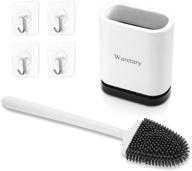 🚽 waretary toilet brush cleaning silicone bristles with ventilated quick-drying base - includes 32pcs sticky hooks combo - white logo