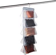 closet hanging organizer for small to medium handbag purse - dual-sided wardrobe storage organizer with 10 clear see-through pockets - 50 x 14 inch - ideal for shoes, boots, towels, clothes, scarves logo