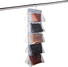 img 4 attached to Closet Hanging Organizer for Small to Medium Handbag Purse - Dual-Sided Wardrobe Storage Organizer with 10 Clear See-Through Pockets - 50 x 14 inch - Ideal for Shoes, Boots, Towels, Clothes, Scarves