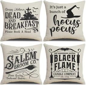 img 4 attached to 🎃 PSDWETS Fall Halloween Decor Throw Pillow Covers Set of 4: Spooky Halloween Quotes on Linen Home Decor - 18x18 Inches, Rustic Modern Farmhouse Style