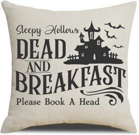 img 3 attached to 🎃 PSDWETS Fall Halloween Decor Throw Pillow Covers Set of 4: Spooky Halloween Quotes on Linen Home Decor - 18x18 Inches, Rustic Modern Farmhouse Style