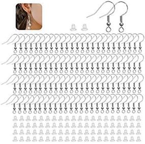 img 2 attached to 🌟 100 Silver Earring Hooks: Hypoallergenic Stainless Steel Fishhook Wires with 100 Clear Rubber Earring Backs - Ideal for DIY Jewelry Making