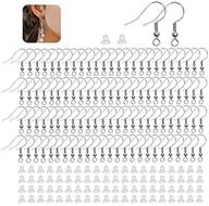 🌟 100 silver earring hooks: hypoallergenic stainless steel fishhook wires with 100 clear rubber earring backs - ideal for diy jewelry making logo