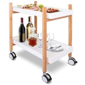 img 4 attached to SereneLife SLSRVCRT400 Rolling Home Bar Serving Cart - 2-Tier Mobile Kitchen Trolley with Removable Trays and 4 Wheels - Coffee, Tea, Wine, Whiskey Holder Serving Cart