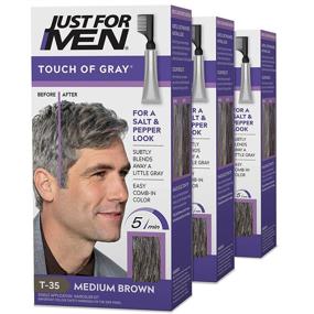 img 4 attached to Just For Men Touch Of Gray Comb Applicator - Medium 👨 Brown T-35, Pack of 3 - Get a Salt and Pepper Look!