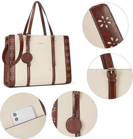 img 2 attached to 👜 BOSTANTEN Women's Leather Laptop Tote Bag - Vintage Office Briefcase Shoulder Handbag for 15.6 Inch Laptops - Beige