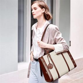 img 3 attached to 👜 BOSTANTEN Women's Leather Laptop Tote Bag - Vintage Office Briefcase Shoulder Handbag for 15.6 Inch Laptops - Beige