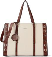 👜 bostanten women's leather laptop tote bag - vintage office briefcase shoulder handbag for 15.6 inch laptops - beige logo